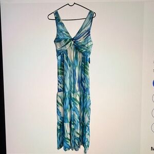Vibrant‎ Blue and Green Leaf Tropical Print Maxi Dress. G.P.D.